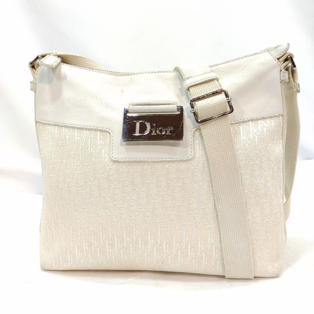 クリスチャンディオール ショルダーバッグ レザー×キャンバス 白 トロッター柄