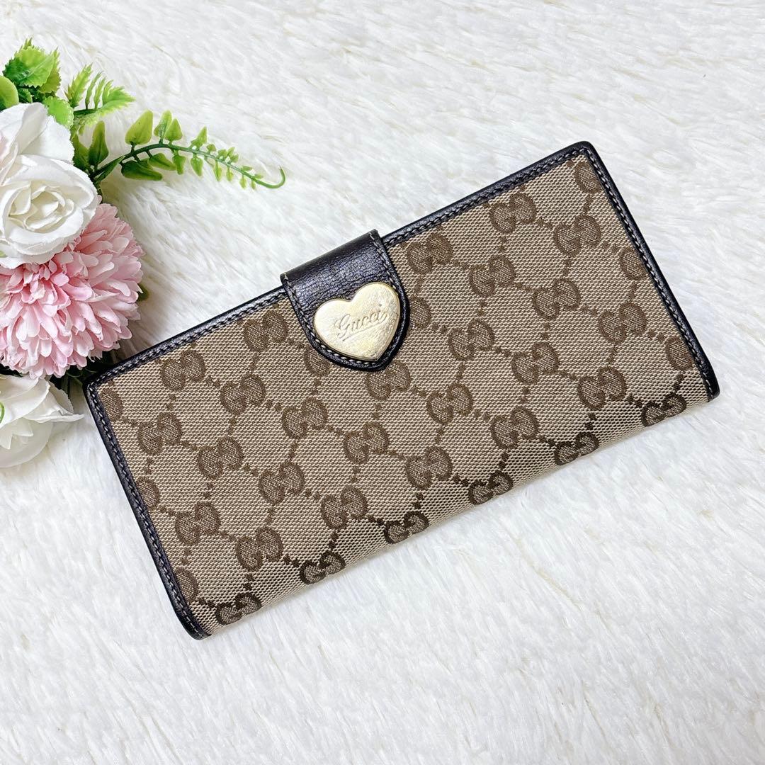 GUCCI GGキャンバス ラブリーハート 長財布 濃茶