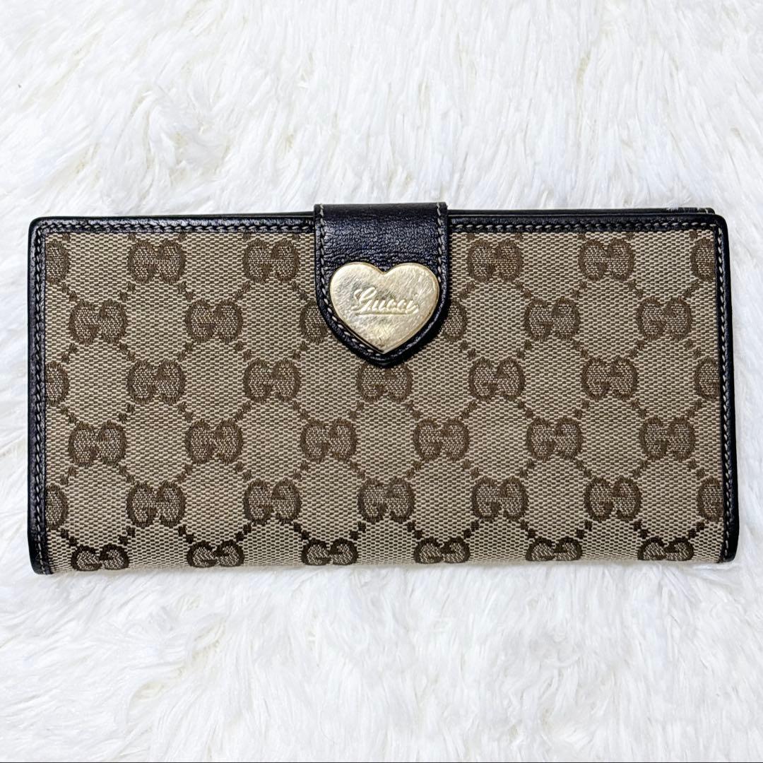 GUCCI GGキャンバス ラブリーハート 長財布 濃茶