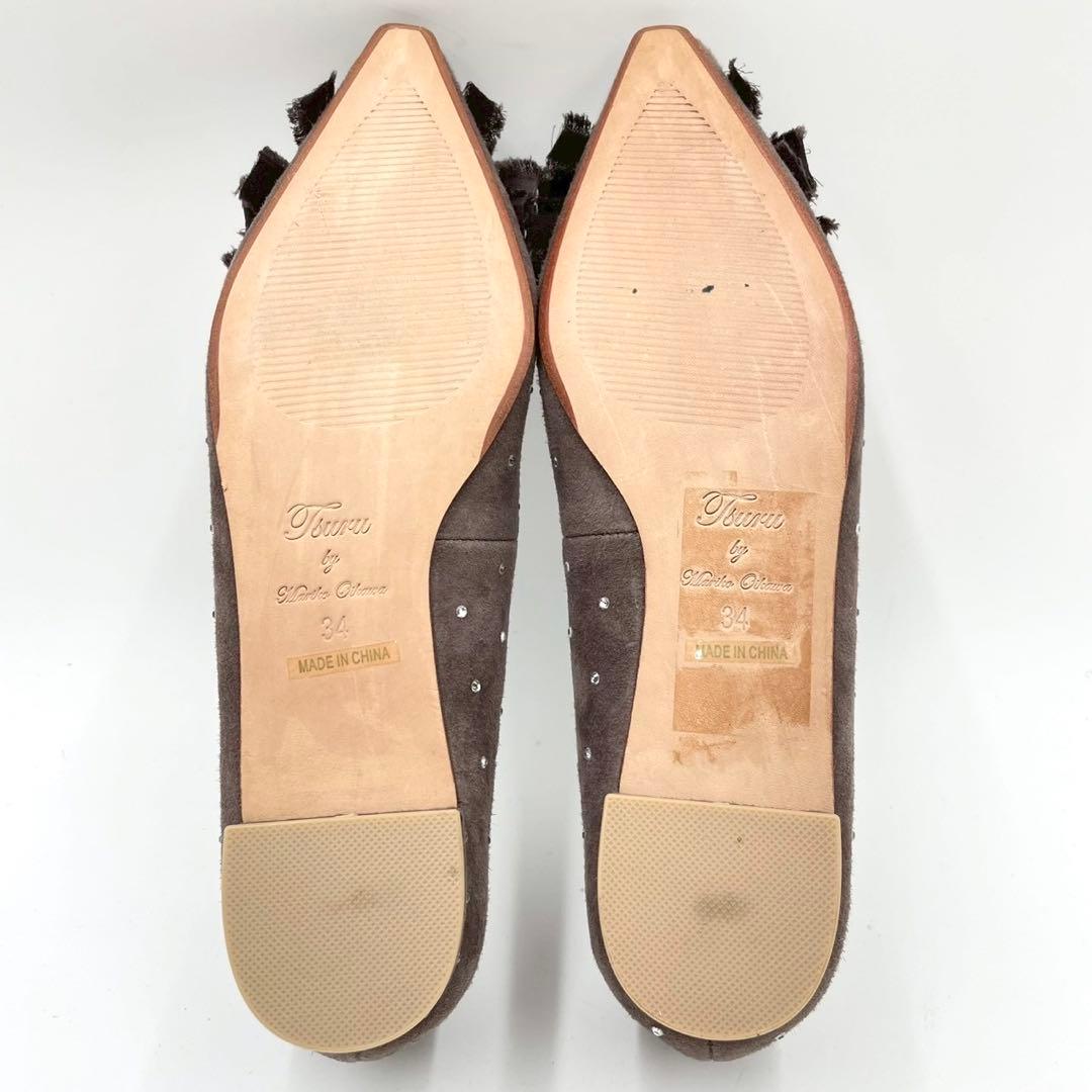 ツルバイマリコオイカワ ビジューバックル パンプス 34 ブラウン Y1158