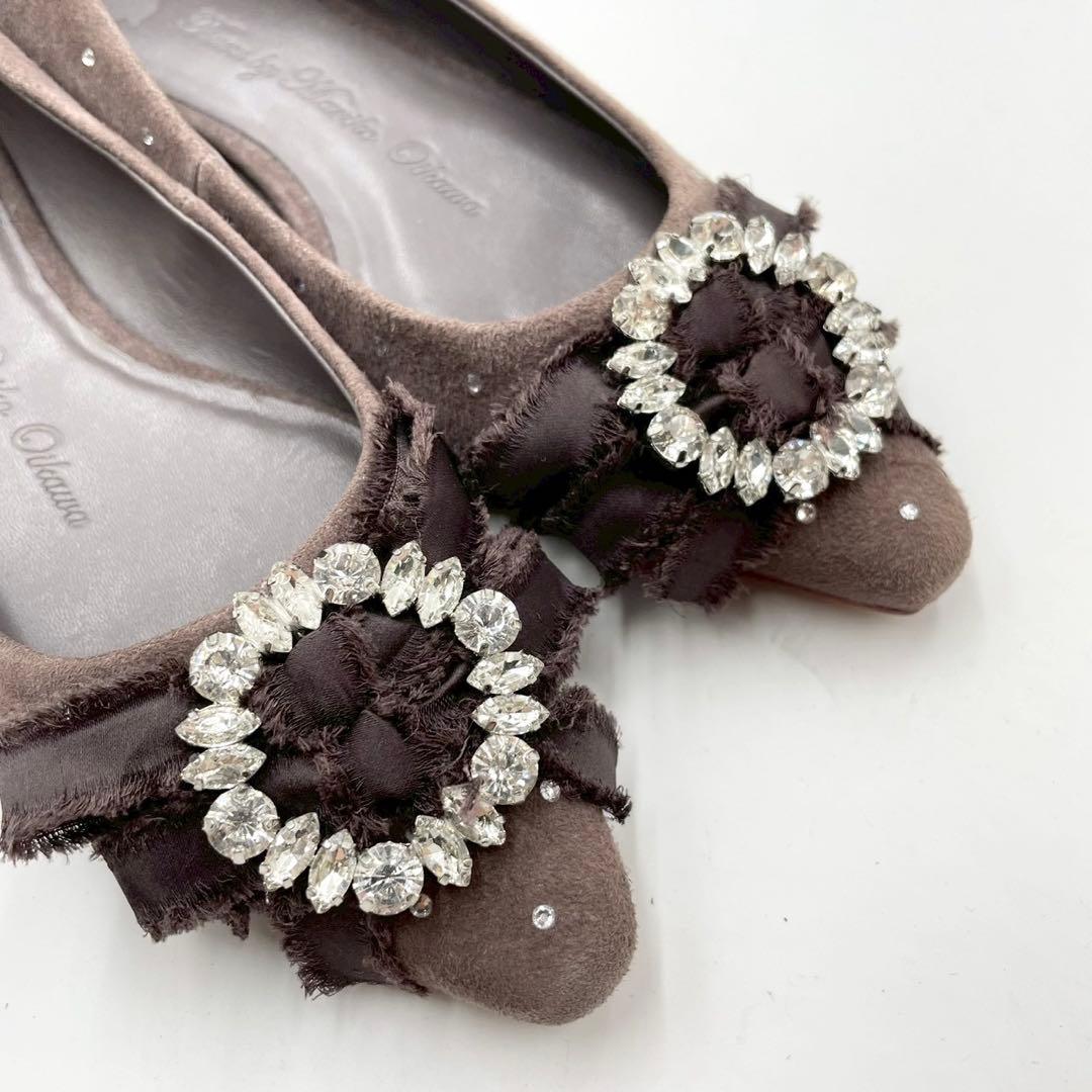 ツルバイマリコオイカワ ビジューバックル パンプス 34 ブラウン Y1158