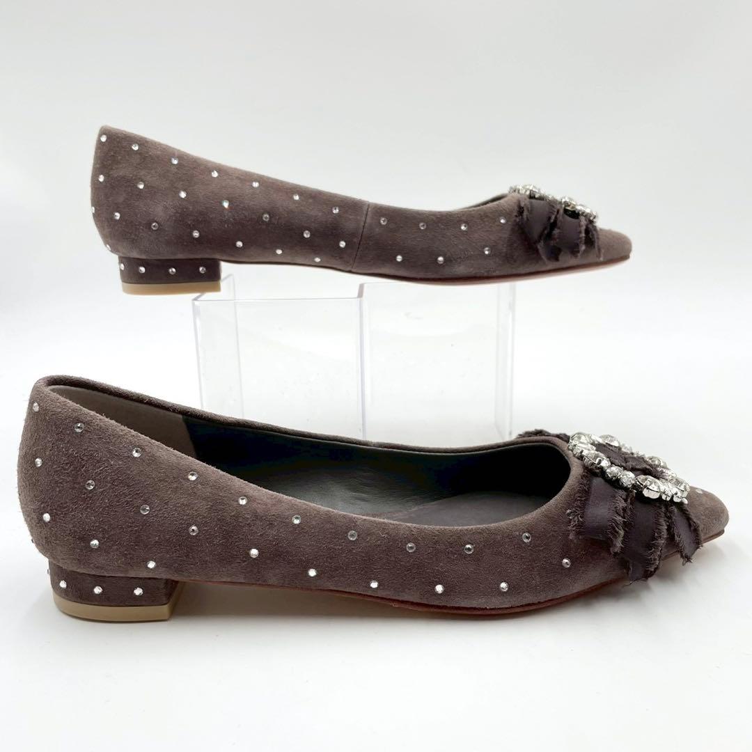 ツルバイマリコオイカワ ビジューバックル パンプス 34 ブラウン Y1158