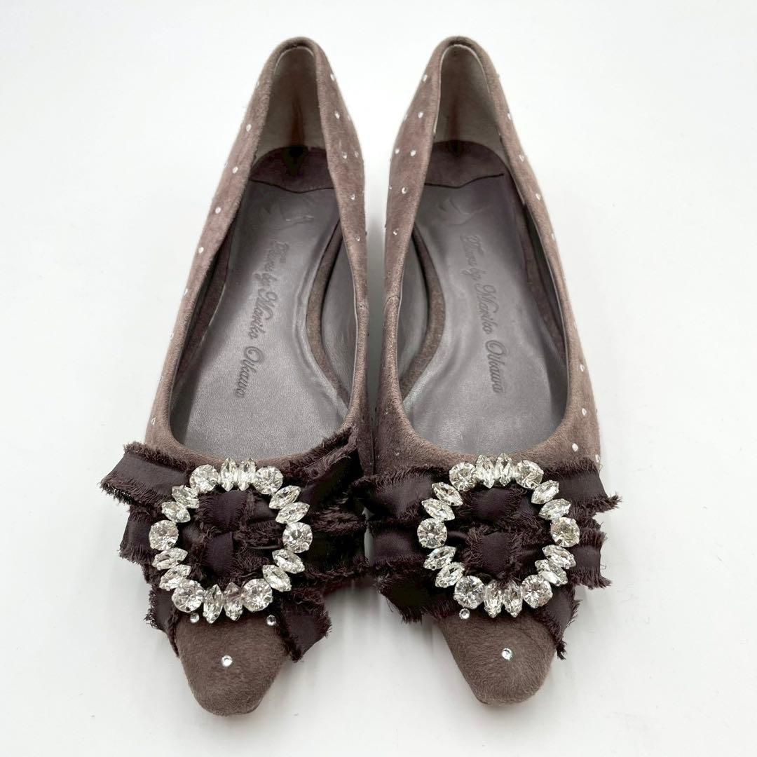 ツルバイマリコオイカワ ビジューバックル パンプス 34 ブラウン Y1158