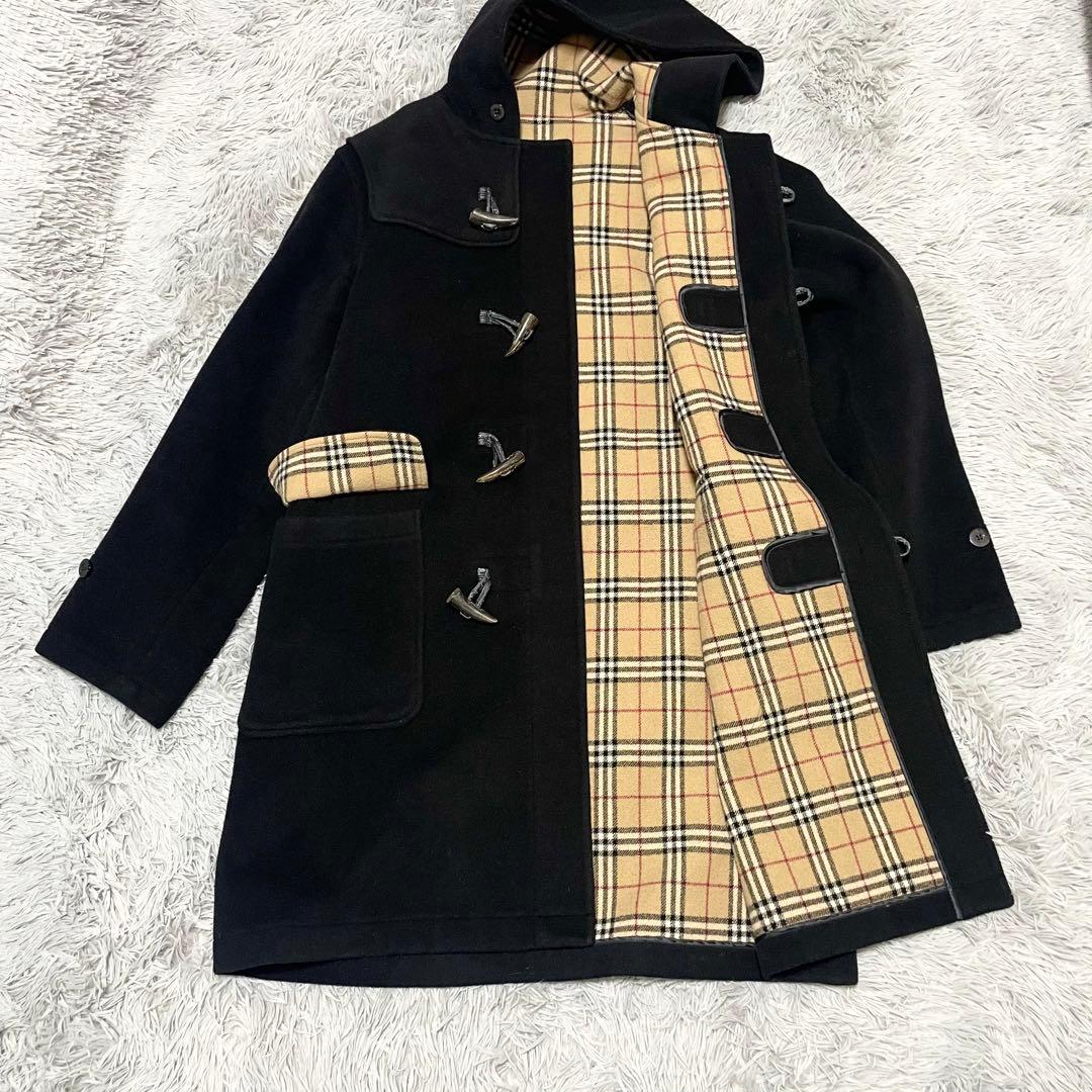 バーバリーブラックレーベル ダッフルコート ロング ノバチェック ブラック L