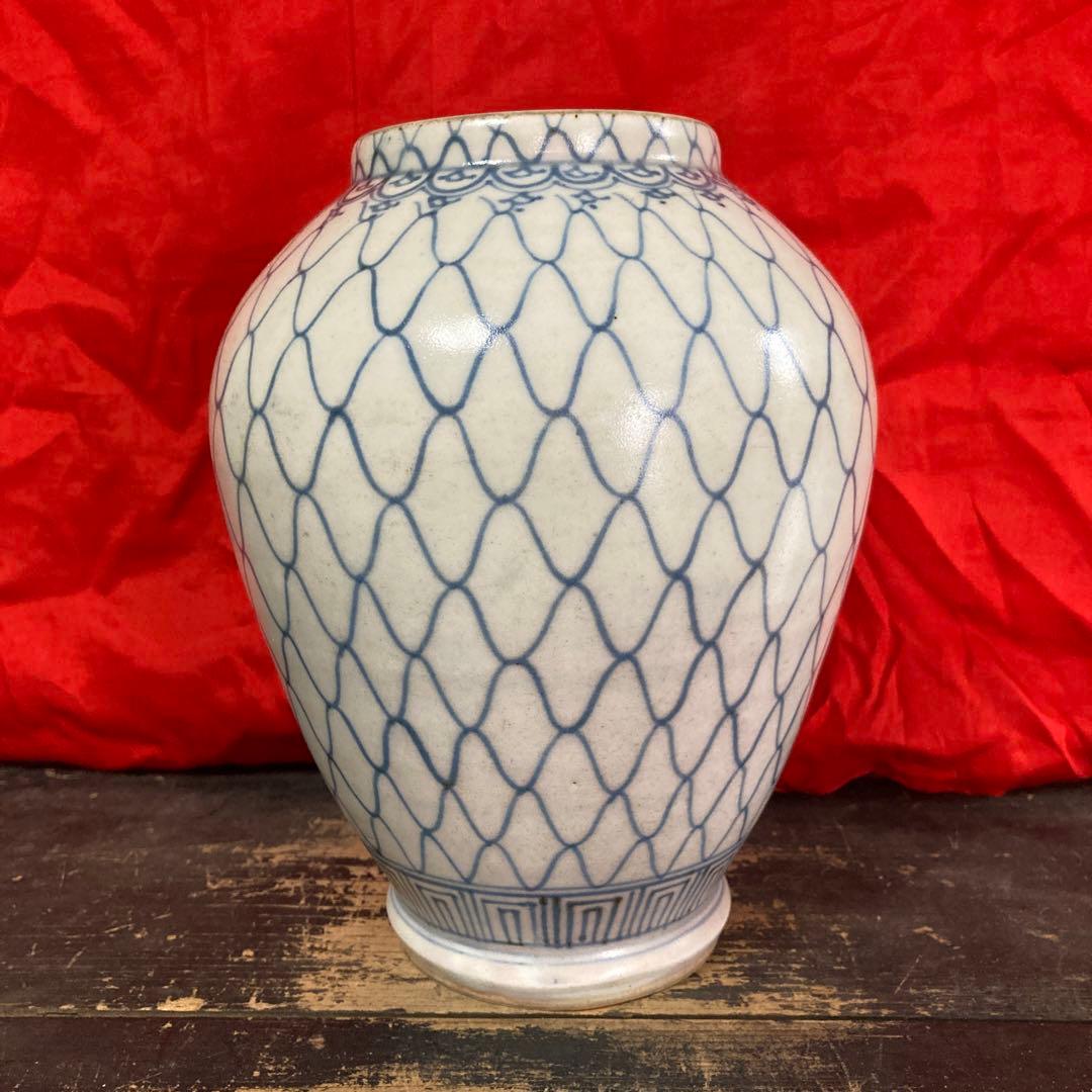 古伊万里　染付　壺　網目文