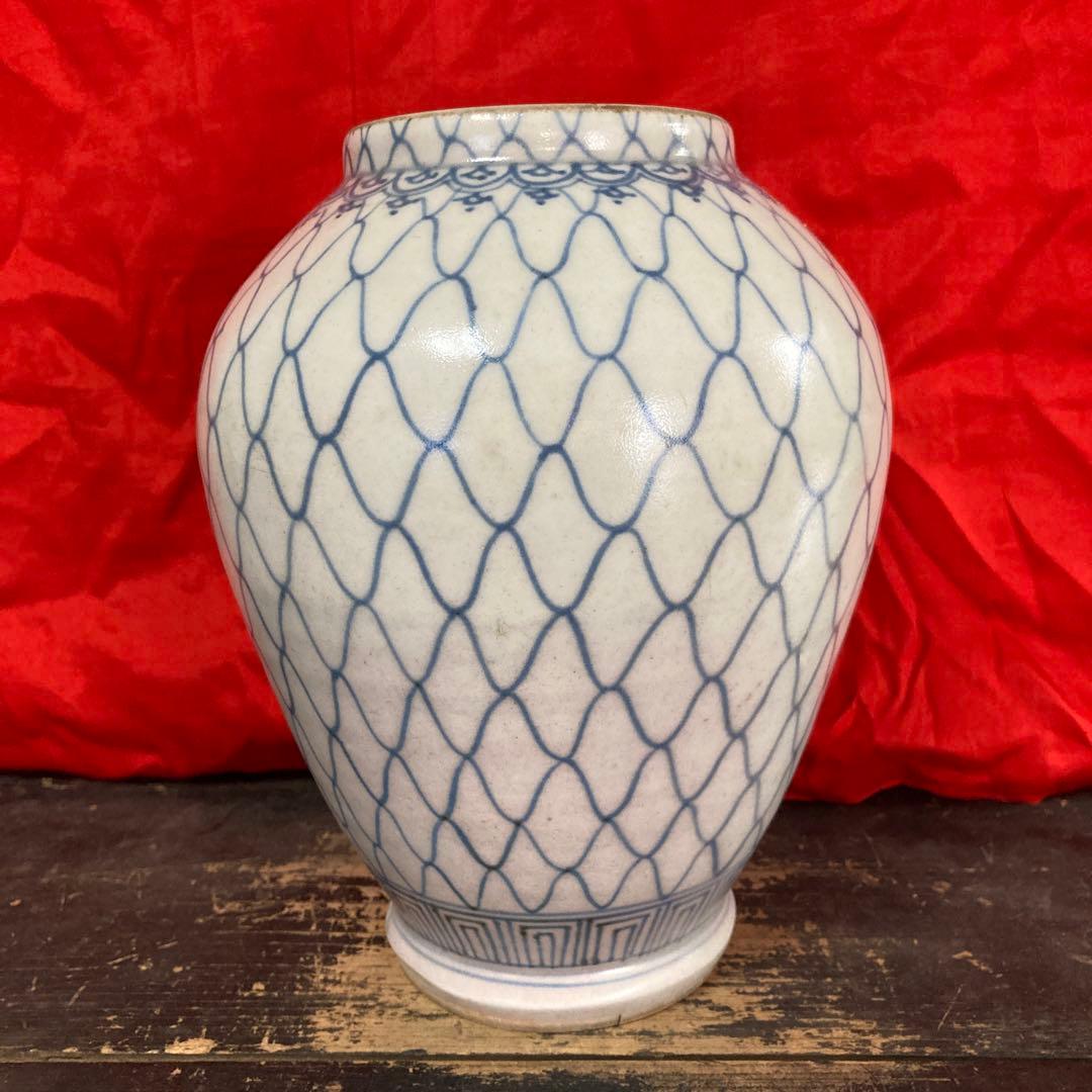 古伊万里　染付　壺　網目文