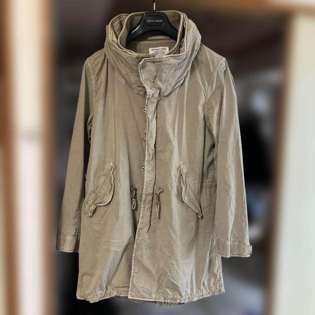 Goa ミリタリージャケット　メンズ　ロング　フード収納　ダブルジップ　y2k