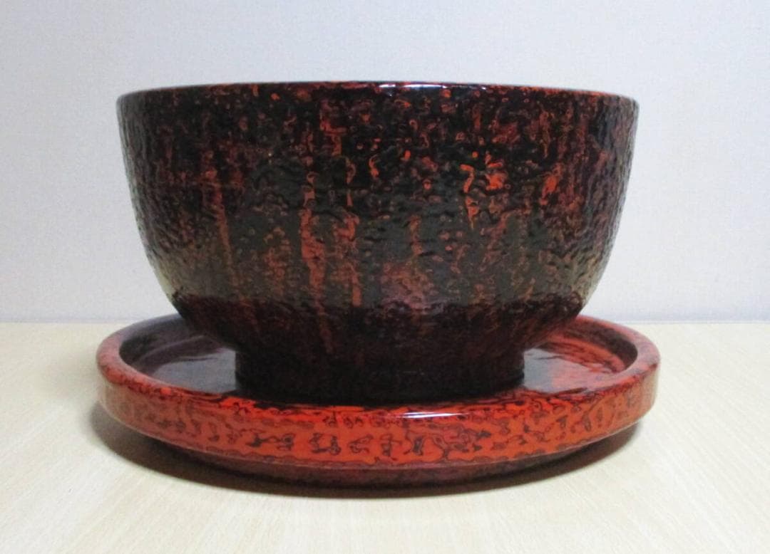 会津塗　乾漆鉢と乾漆皿　木製漆器　菓子鉢　台皿　茶道具　桐箱付