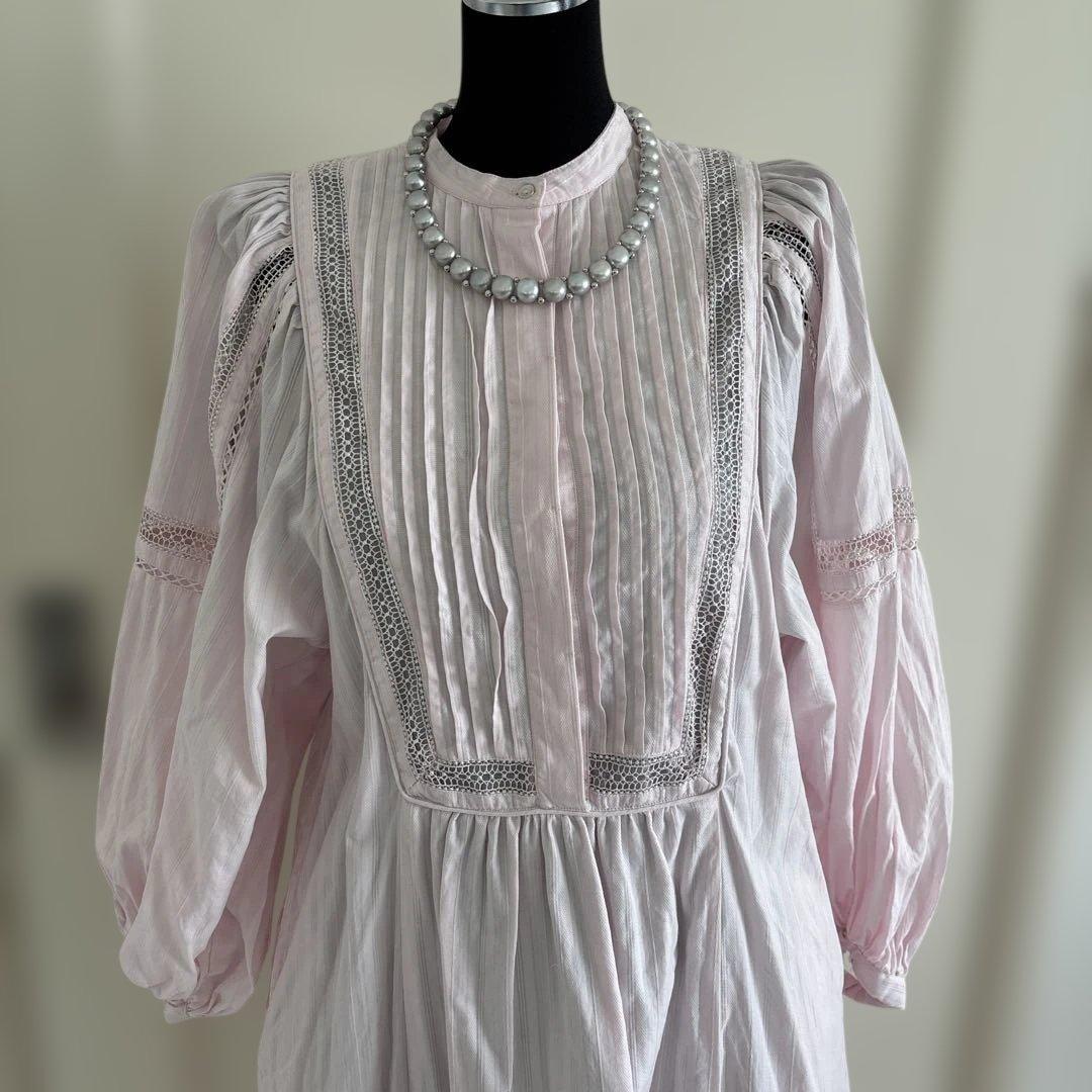 ヌキテパ　ピンク レース 長袖ワンピース