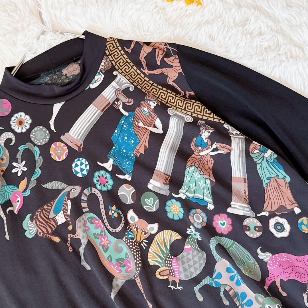 トクコプルミエヴォル★チュニック アニマル 総柄 プリント 長袖 丸襟 日本製