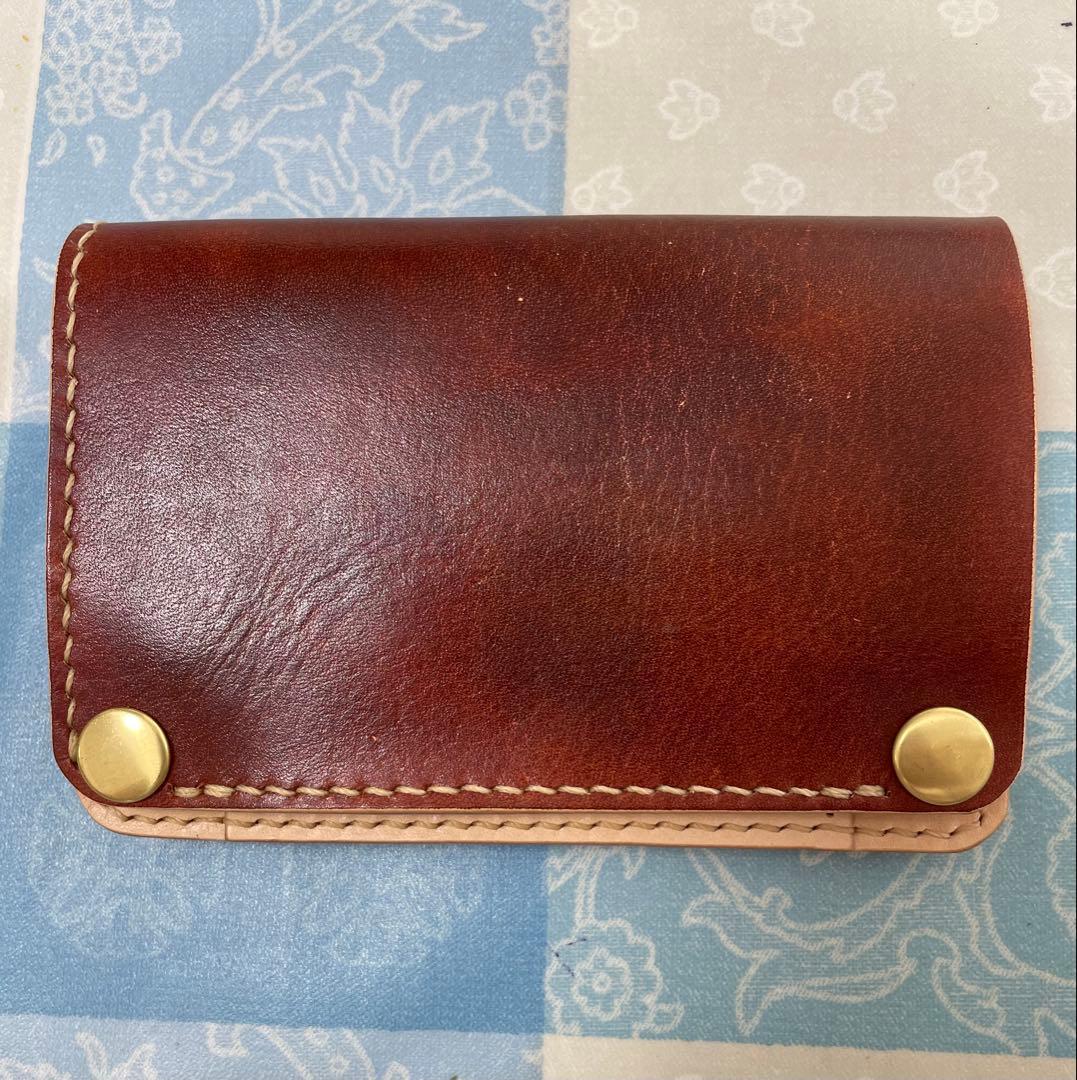 トラッカーウォレット　ミドルサイズ　お札を楽に収納　赤＋茶＋ナチュラル