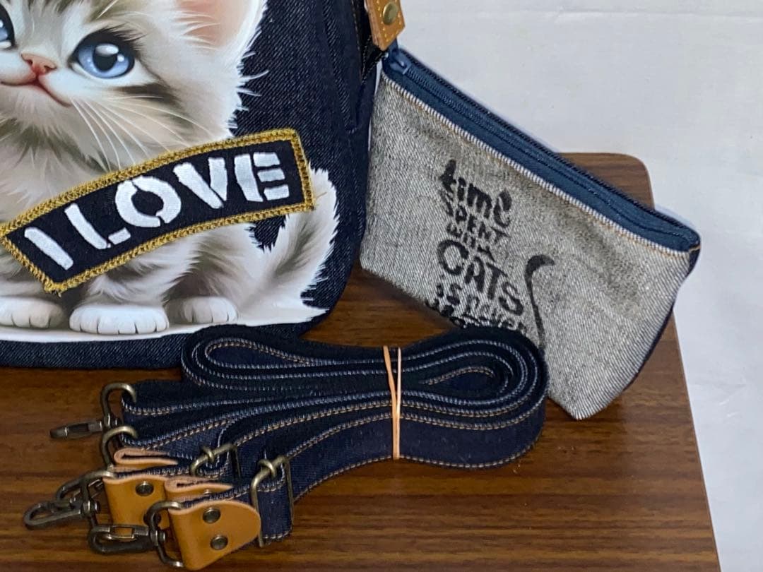 男女兼用☆岡山デニム☆子猫☆トラネコ☆リュック対応☆ワンショルダーバッグ