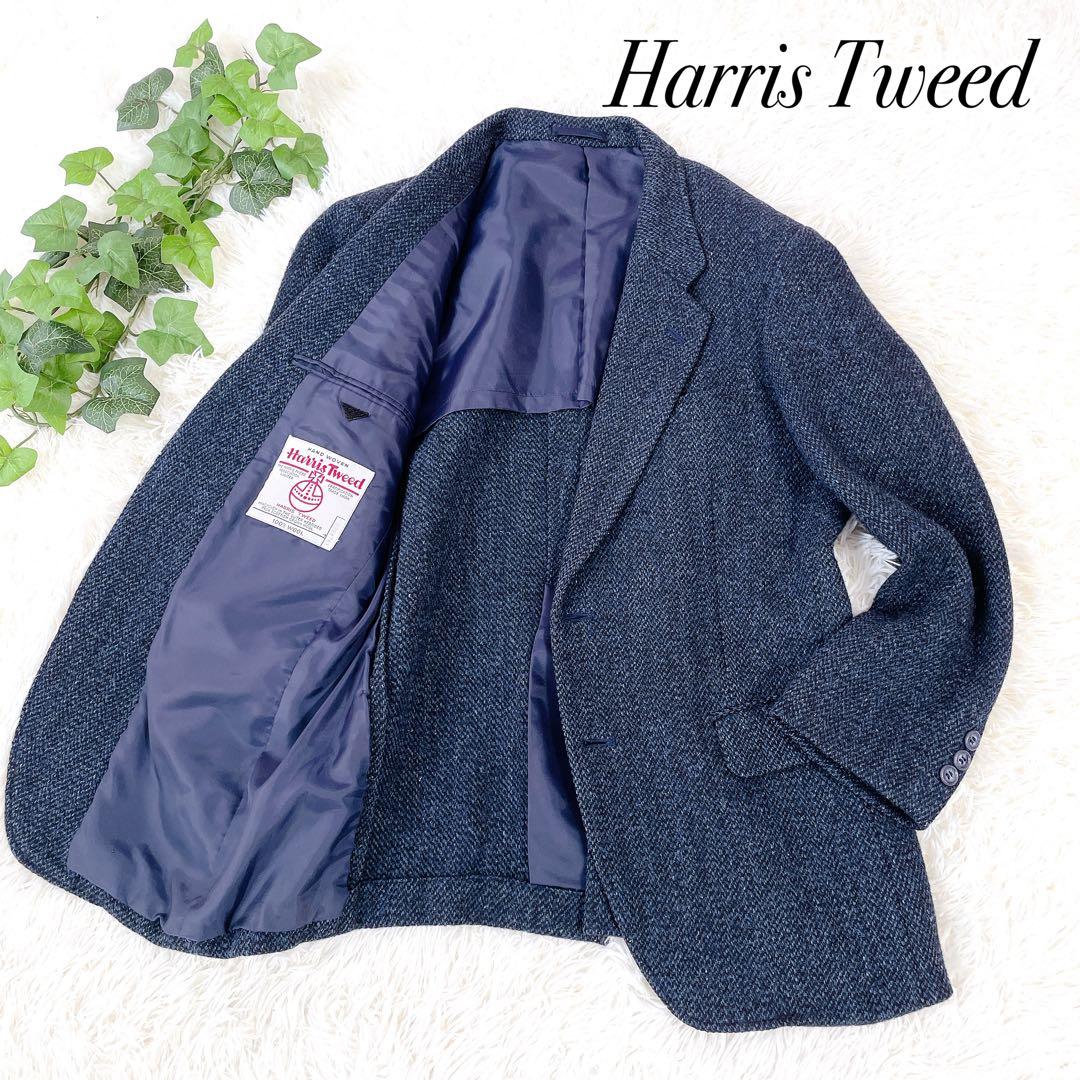 美品　ハリスツィード　秋冬　テーラードジャケット　ウール　ネイビーブルー系