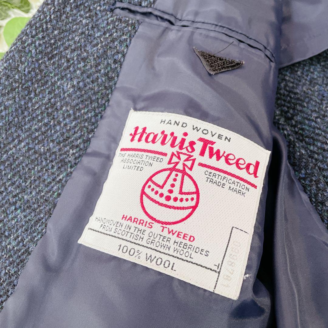 美品　ハリスツィード　秋冬　テーラードジャケット　ウール　ネイビーブルー系