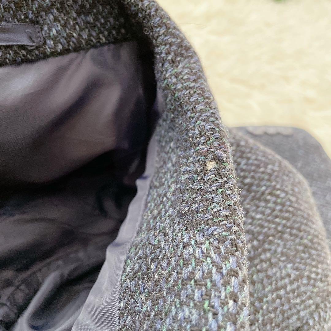 美品　ハリスツィード　秋冬　テーラードジャケット　ウール　ネイビーブルー系