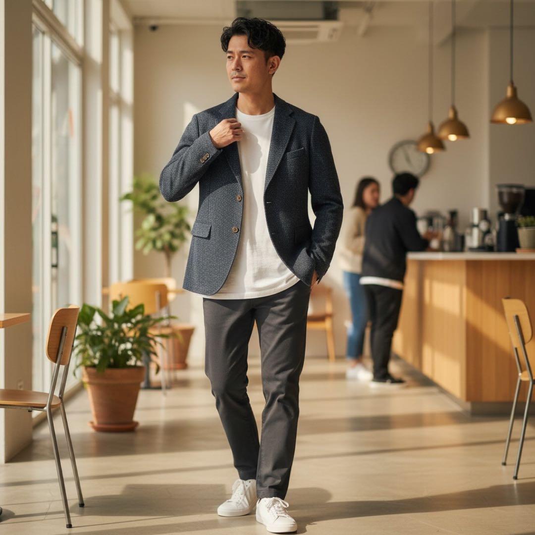 美品　ハリスツィード　秋冬　テーラードジャケット　ウール　ネイビーブルー系