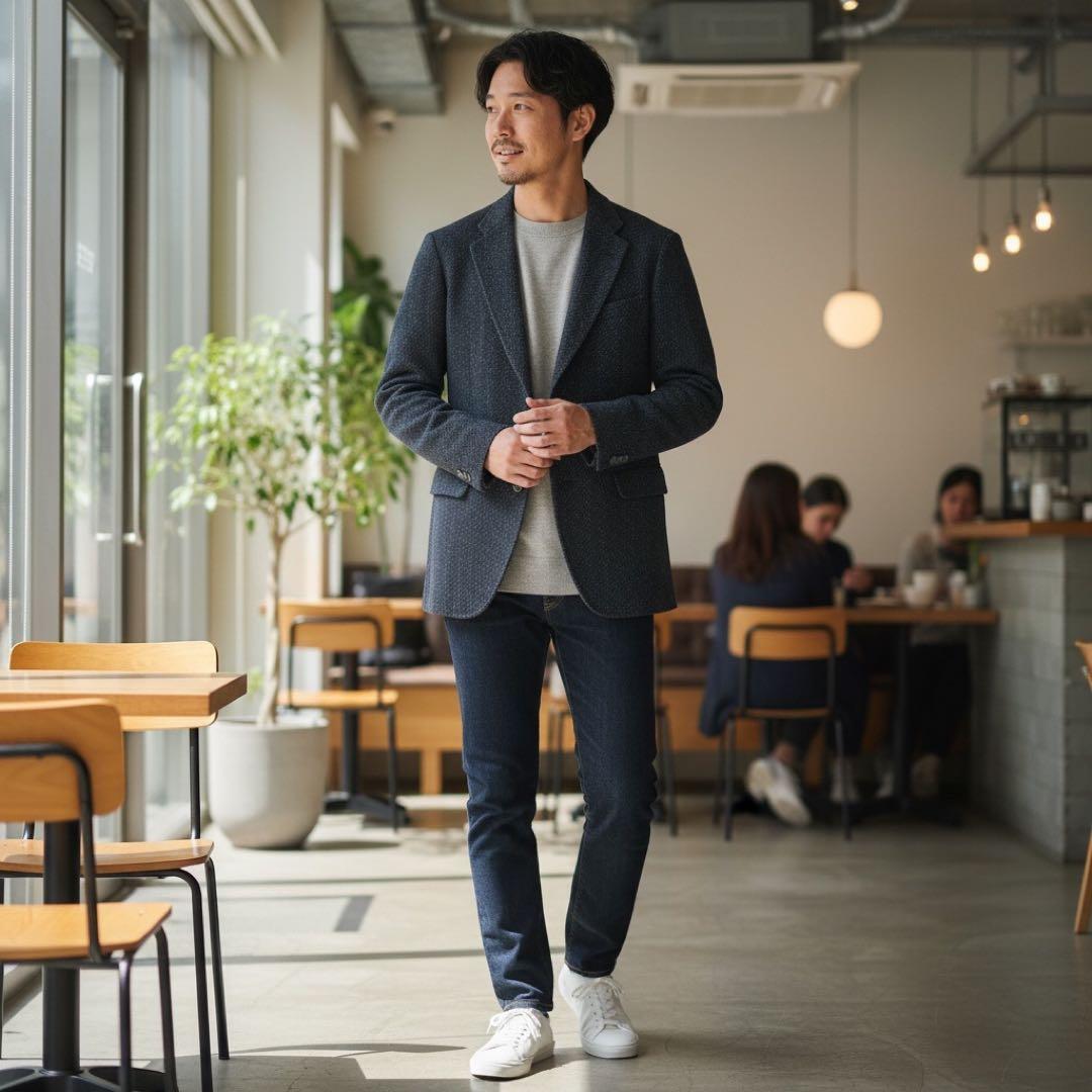 美品　ハリスツィード　秋冬　テーラードジャケット　ウール　ネイビーブルー系