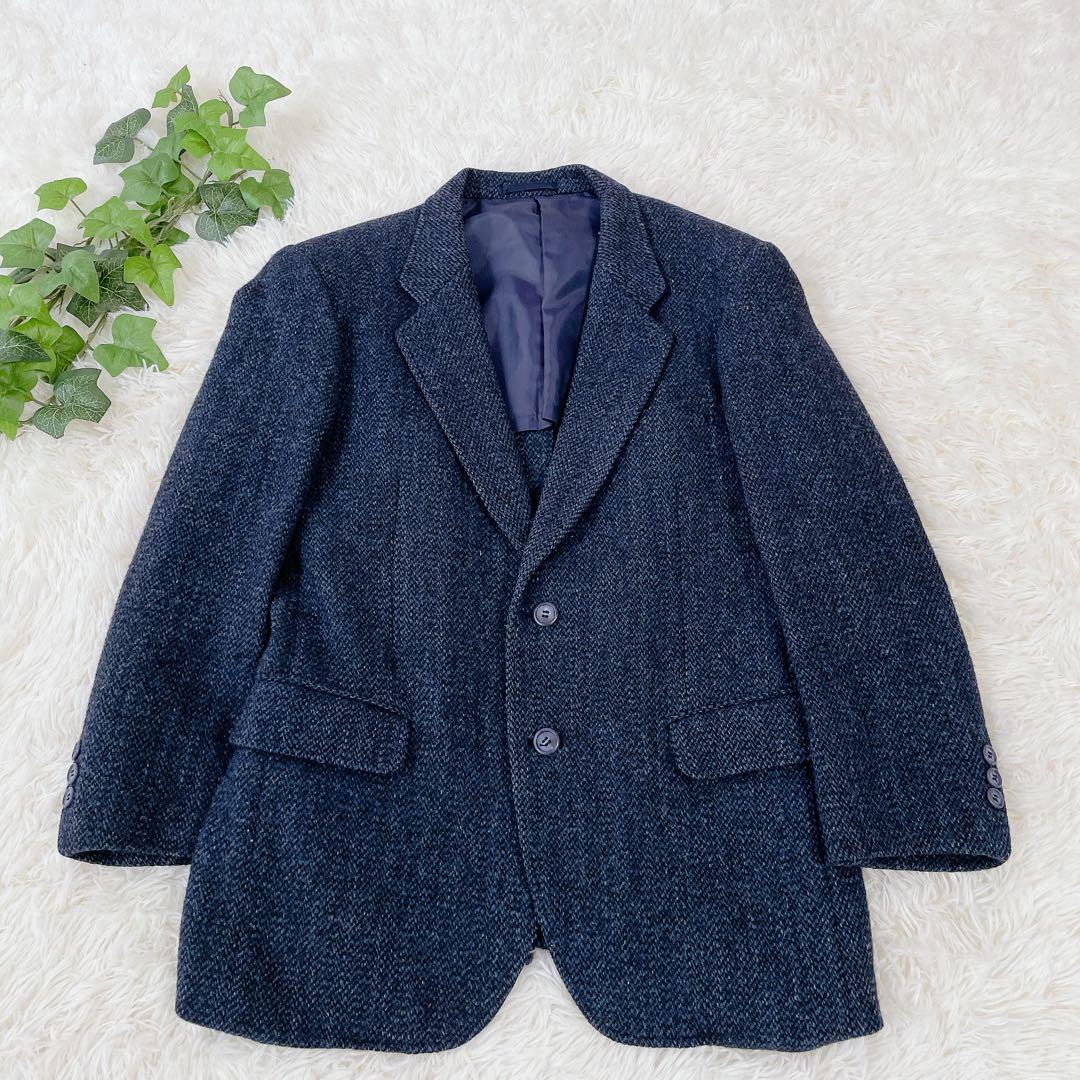 美品　ハリスツィード　秋冬　テーラードジャケット　ウール　ネイビーブルー系
