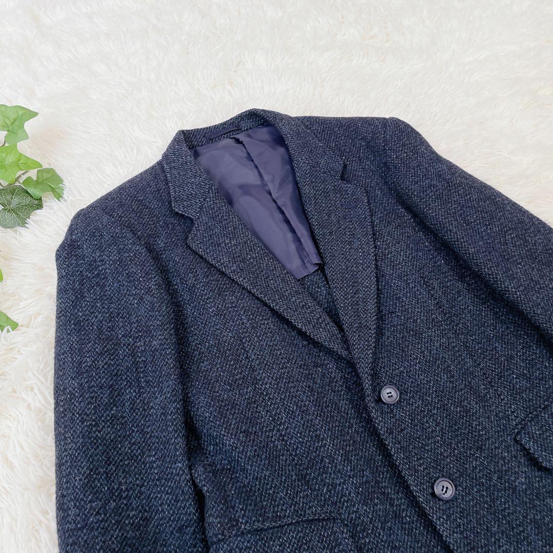 美品　ハリスツィード　秋冬　テーラードジャケット　ウール　ネイビーブルー系