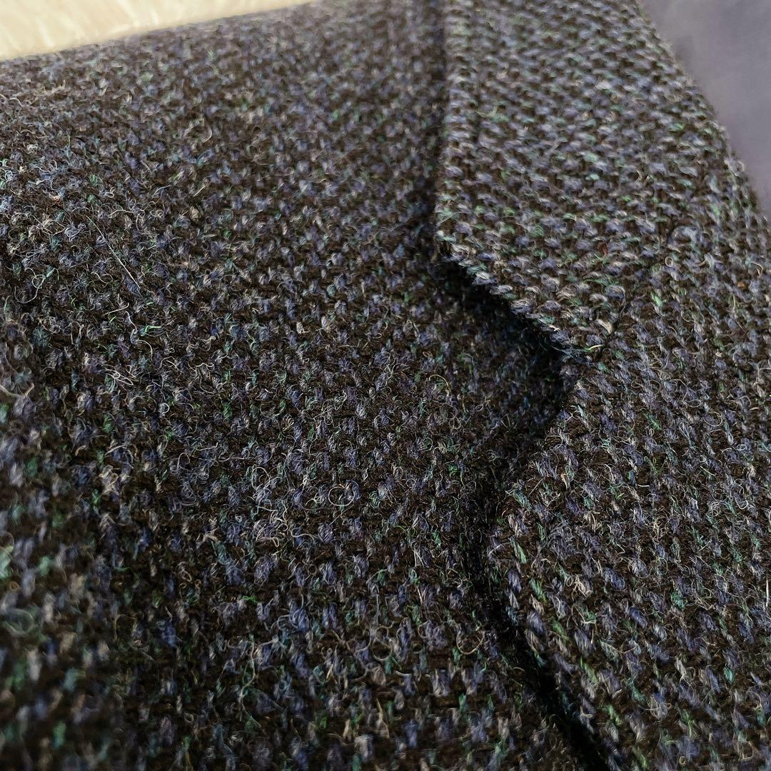 美品　ハリスツィード　秋冬　テーラードジャケット　ウール　ネイビーブルー系