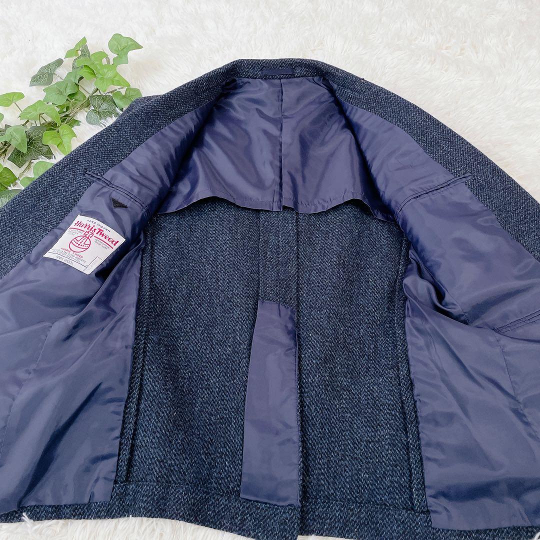 美品　ハリスツィード　秋冬　テーラードジャケット　ウール　ネイビーブルー系