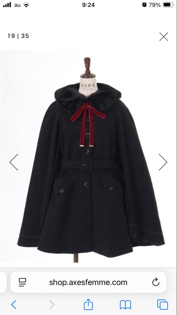 axes femme ファー襟付きケープコート 黒　ポンチョ　アクシーズファム