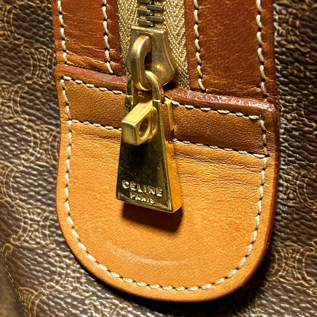 CELINE セリーヌ ボストンバッグ マカダム柄 茶系 ネームタグ 南京錠