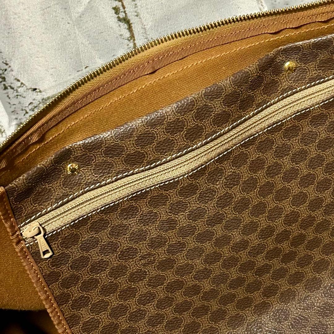 CELINE セリーヌ ボストンバッグ マカダム柄 茶系 ネームタグ 南京錠