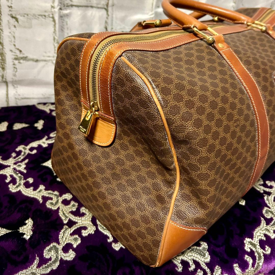 CELINE セリーヌ ボストンバッグ マカダム柄 茶系 ネームタグ 南京錠