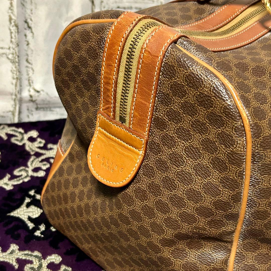 CELINE セリーヌ ボストンバッグ マカダム柄 茶系 ネームタグ 南京錠