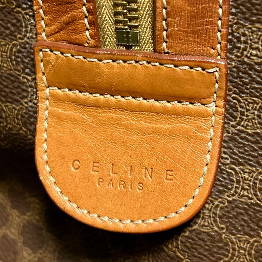 CELINE セリーヌ ボストンバッグ マカダム柄 茶系 ネームタグ 南京錠