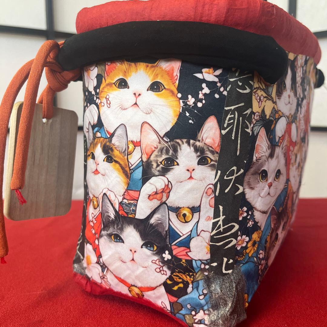 猫がいっぱい！ 一閑張り バッグ かごバッグ ハンドバッグ 和猫 茶トラ 小さめ