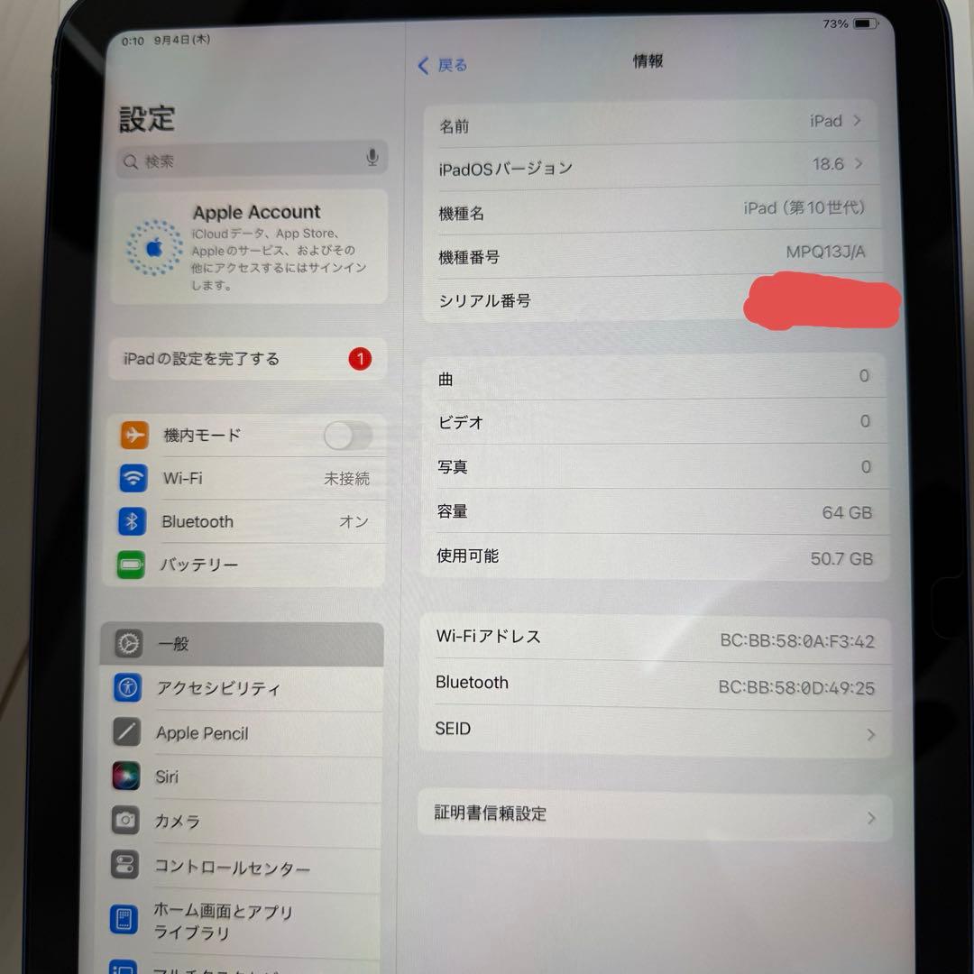 iPad 第10世代 Wi-Fi 64GB MPQ13J/A ブルー 超美品