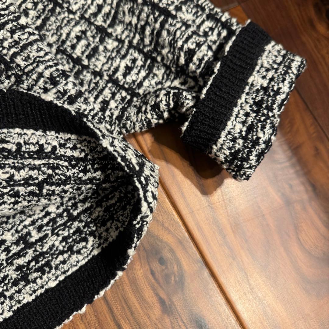 【北欧、暮らしの道具店】ツイード柄のニットジャケット　ブラック