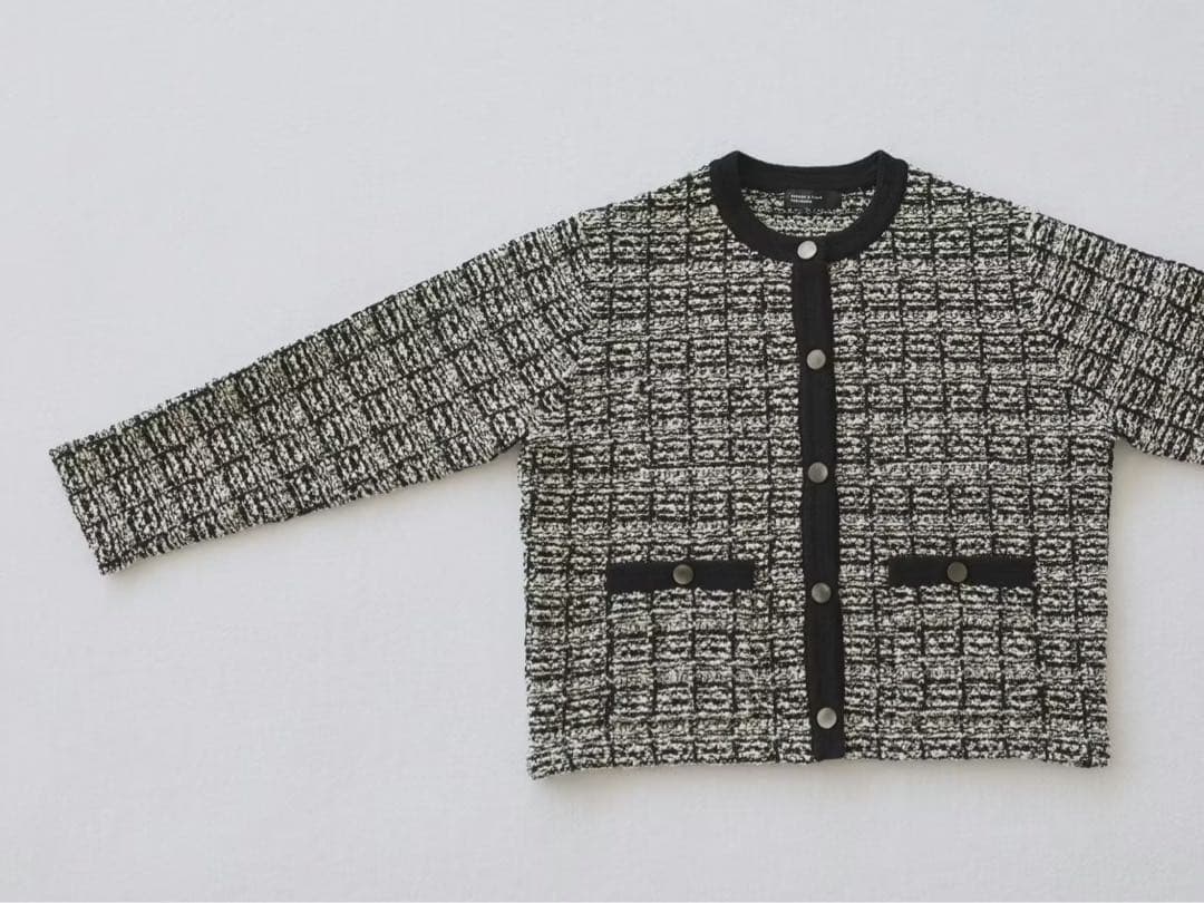 【北欧、暮らしの道具店】ツイード柄のニットジャケット　ブラック
