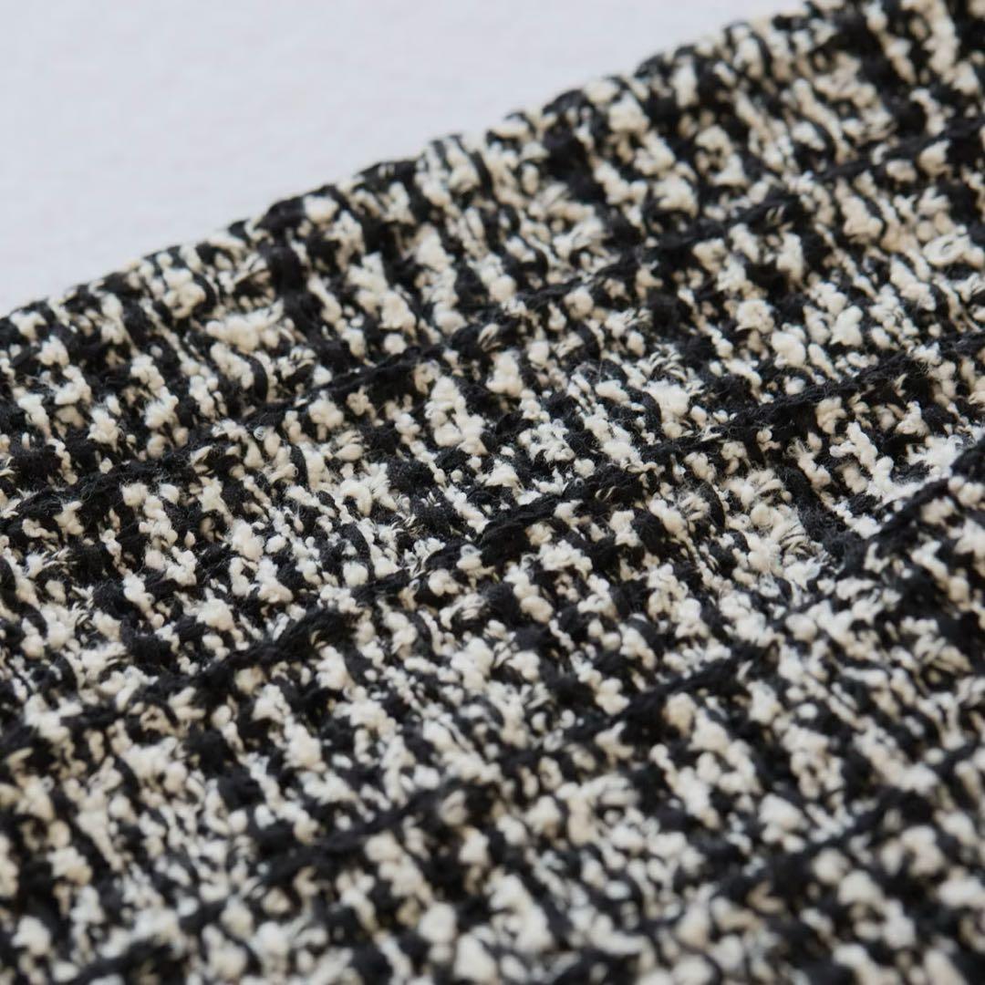 【北欧、暮らしの道具店】ツイード柄のニットジャケット　ブラック