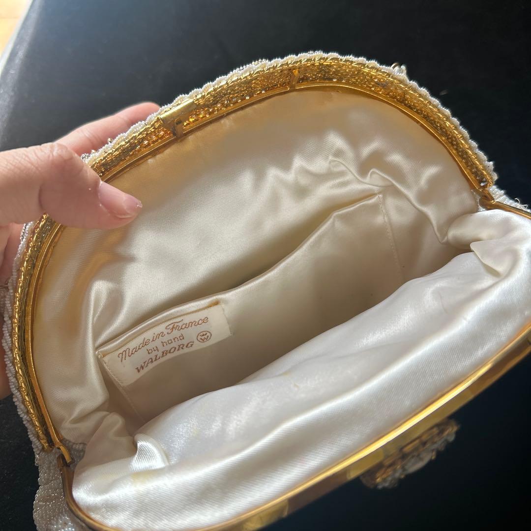 ヴィンテージ　フランス　ハンドメイド　ビーズバッグ　がま口　パーティーバッグ