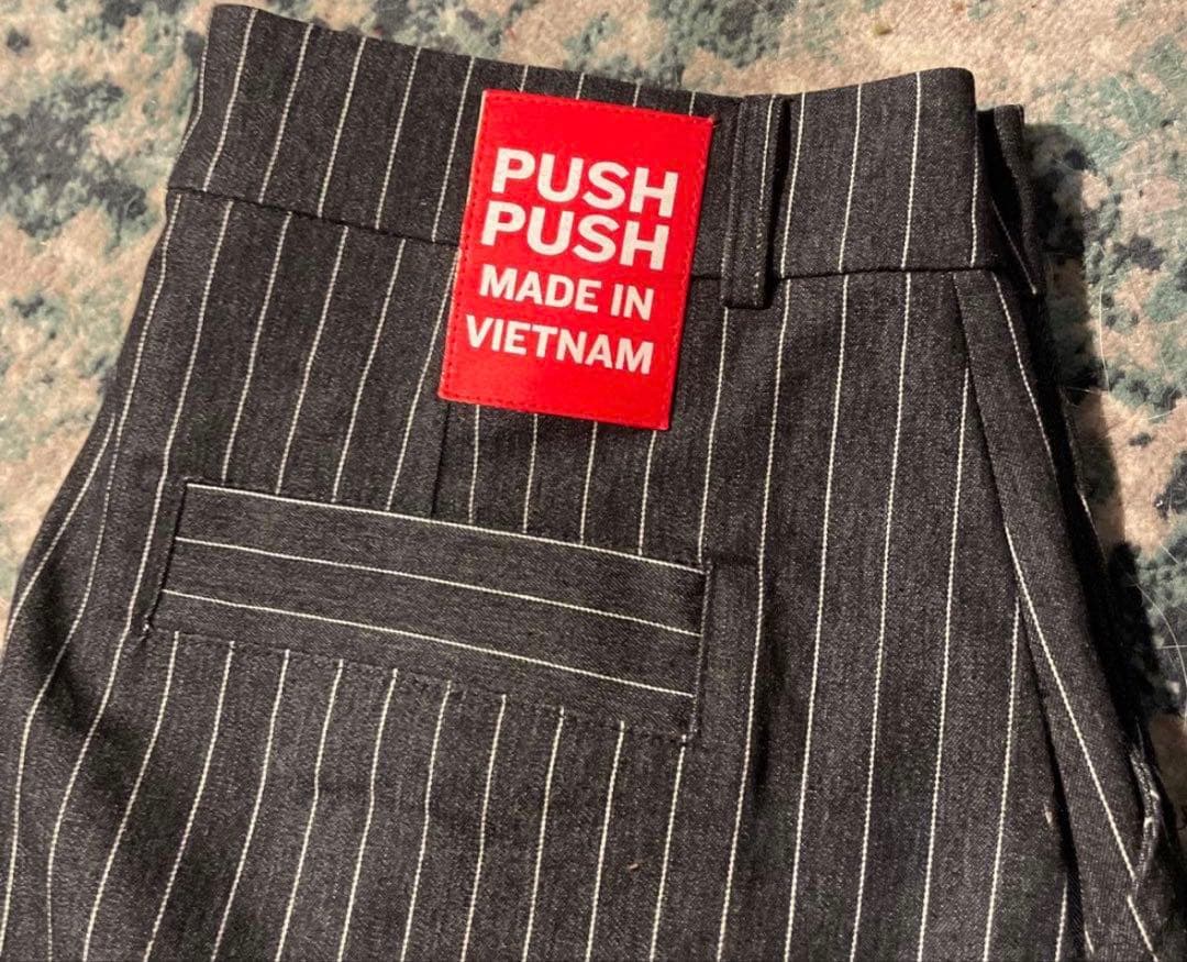 PUSH PUSH ストライプスラックス Mサイズ ブラック