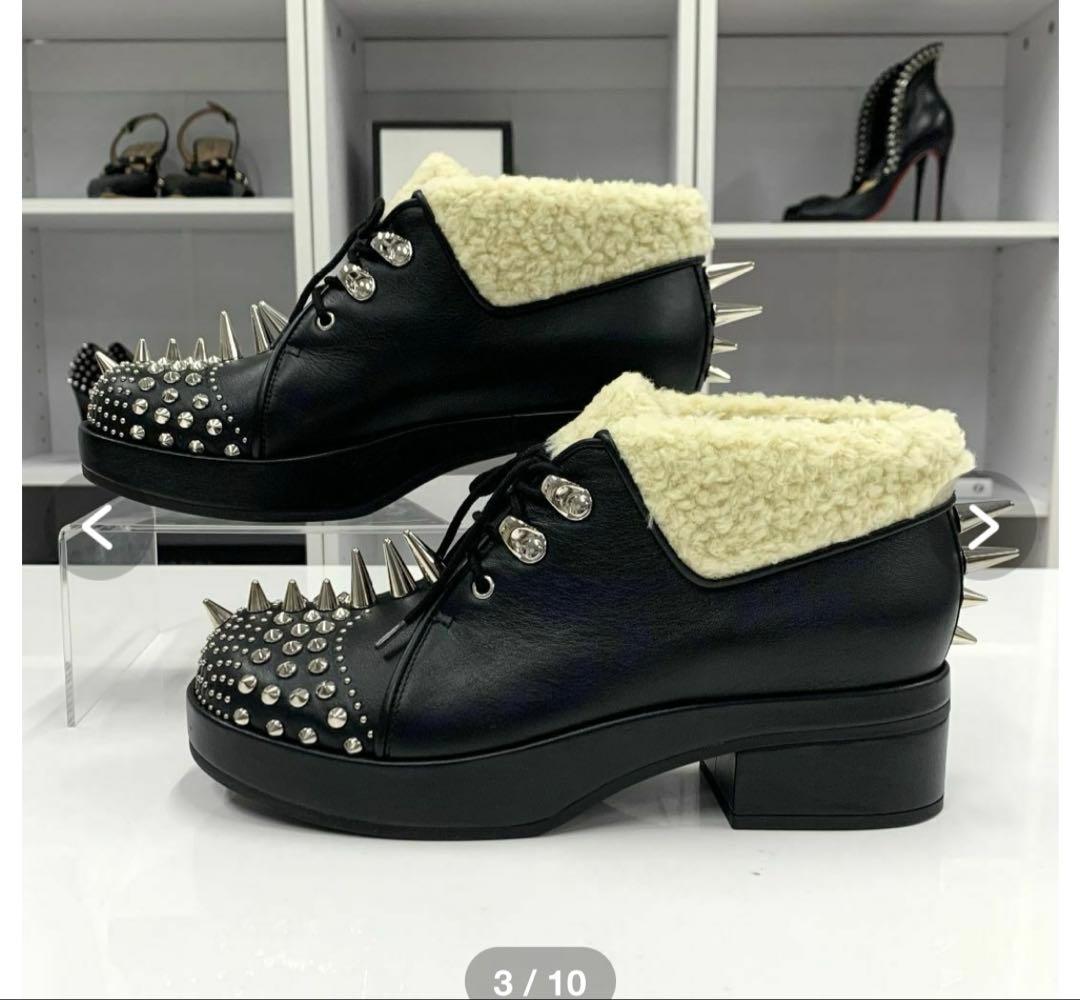 【新品未使用】GUCCI レザー ムートン スタッズ レースアップ ブーツ