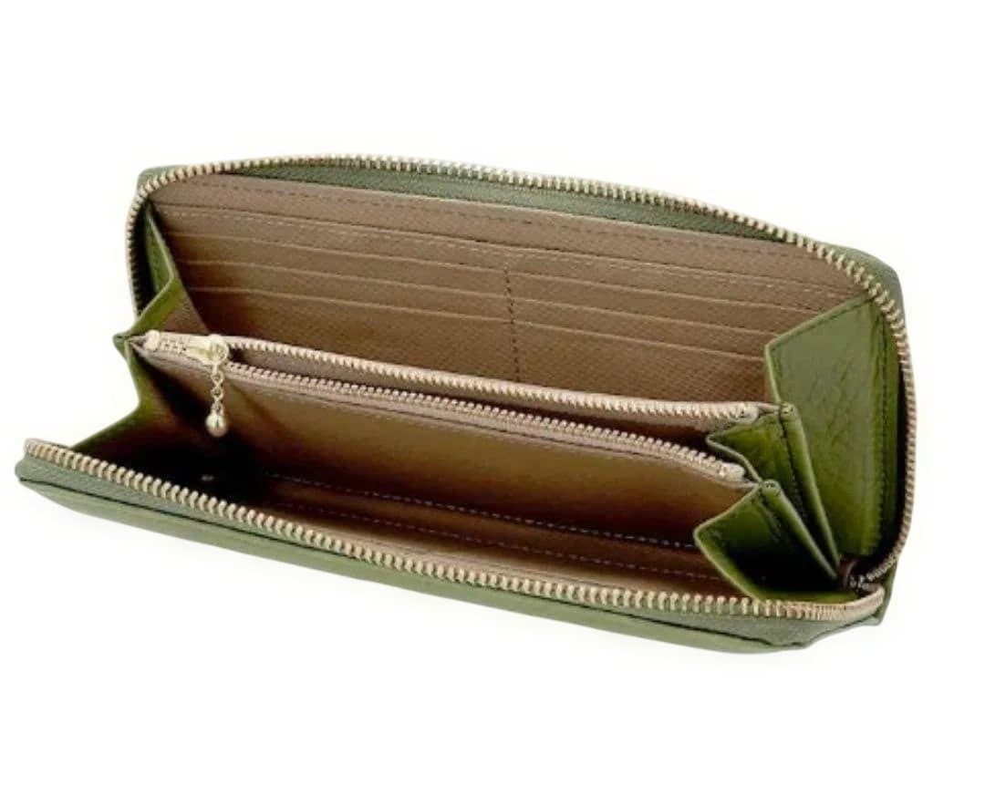 新品　未使用　ズッケロ　水玉　なが財布　本革　お財布 グリーン　コンパクト