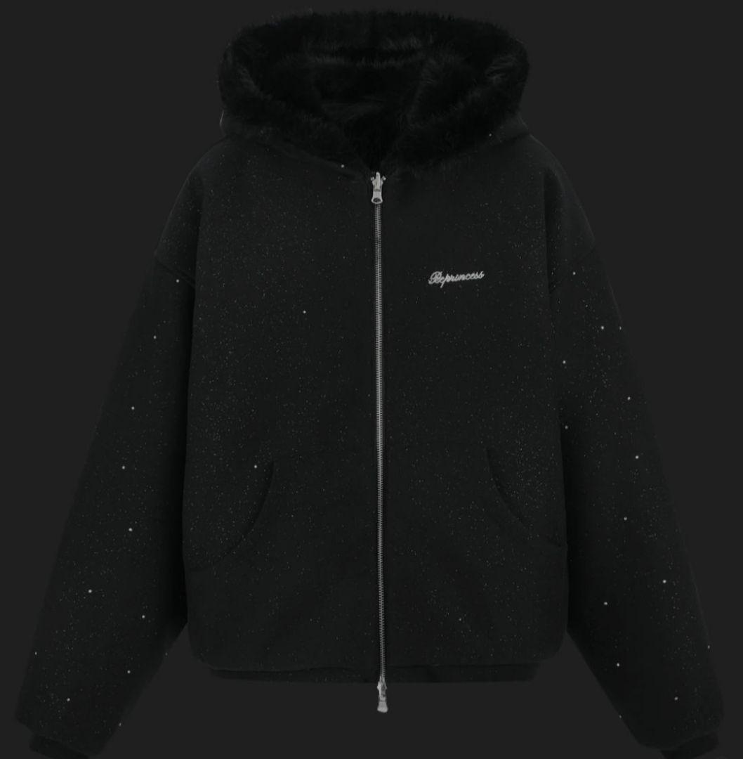 トップス andwang Kirakira 2way fur zip up black