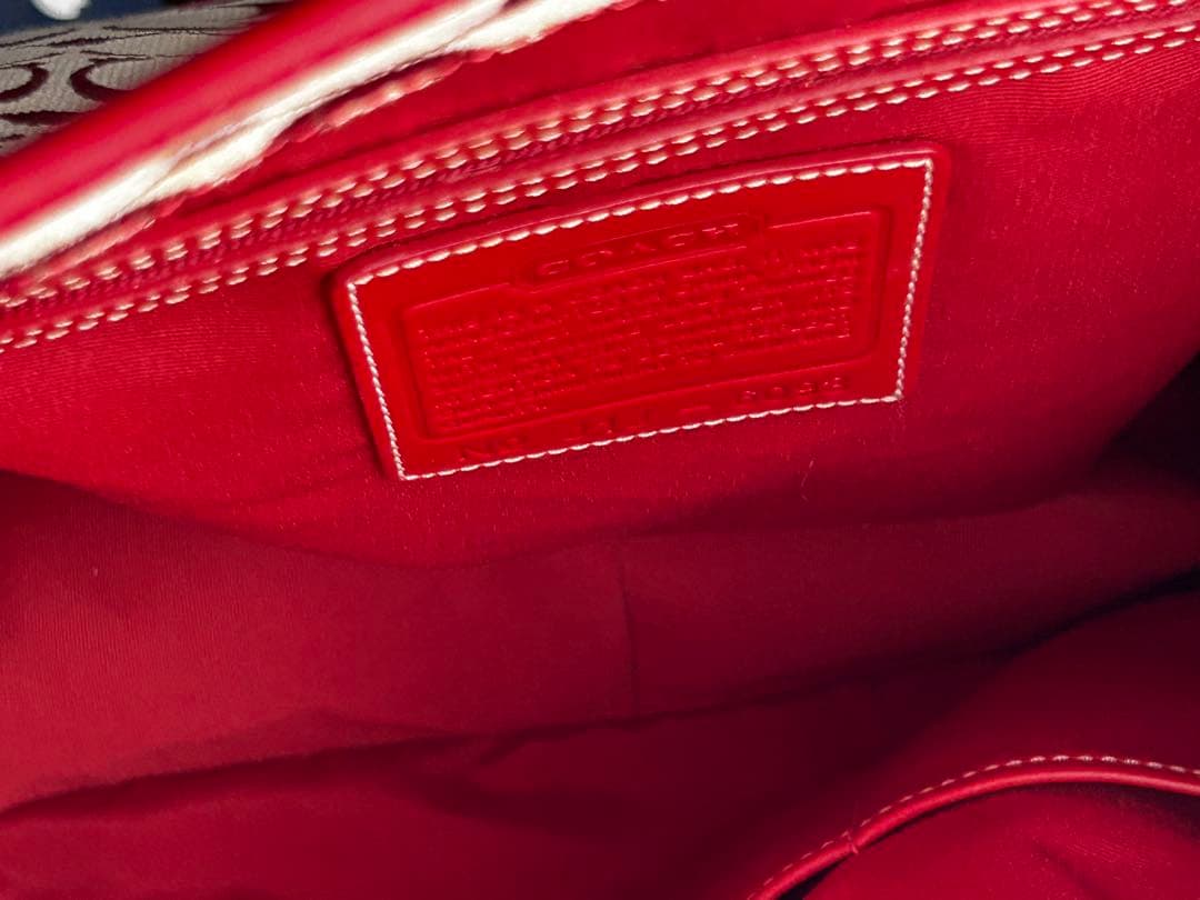 ✨良品✨ コーチ トートバッグ シグネチャー 型押し レッド 赤色 商品6093