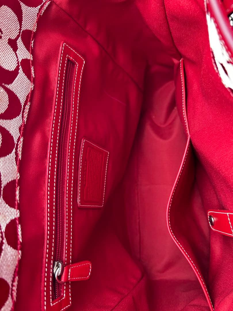 ✨良品✨ コーチ トートバッグ シグネチャー 型押し レッド 赤色 商品6093