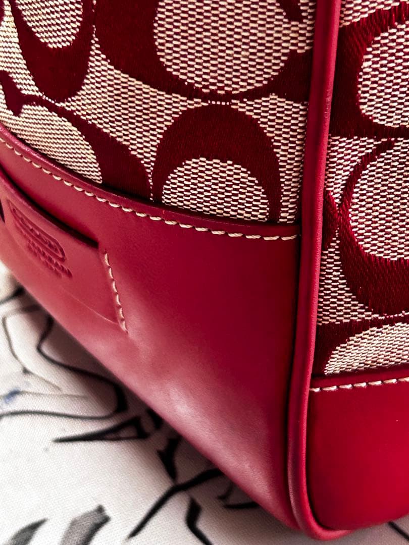 ✨良品✨ コーチ トートバッグ シグネチャー 型押し レッド 赤色 商品6093