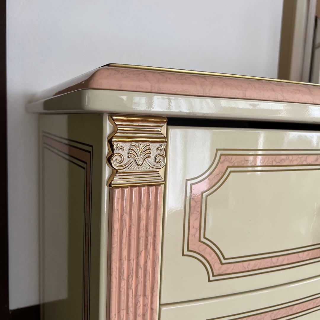 k412r120 イタリア製 ロココ調ハイチェスト スリム 6段 白家具 姫系