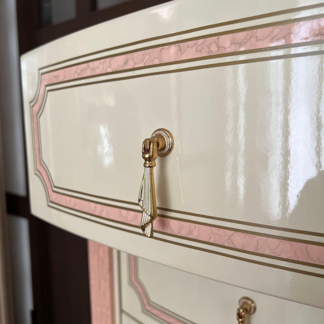 k412r120 イタリア製 ロココ調ハイチェスト スリム 6段 白家具 姫系