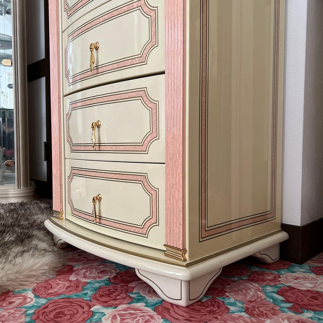 k412r120 イタリア製 ロココ調ハイチェスト スリム 6段 白家具 姫系