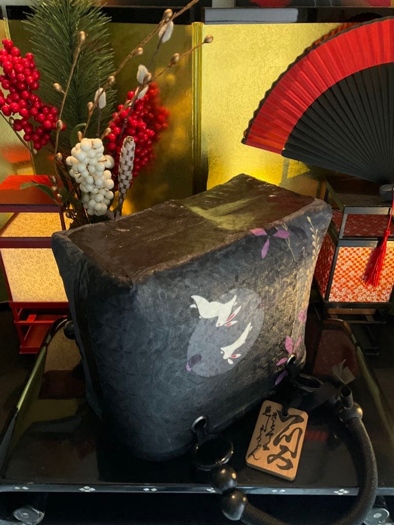 一閑張り　一閑張りバッグ　籠バッグ　和紙　花絵柄　着物　兎　京友禅　藤