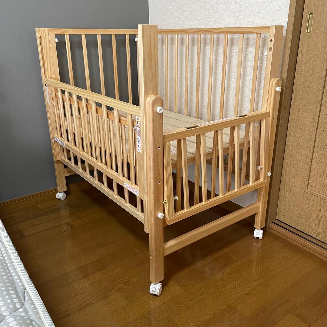 【超美品】yamatoya トール Wオープン ミニベビーベッド ナチュラル