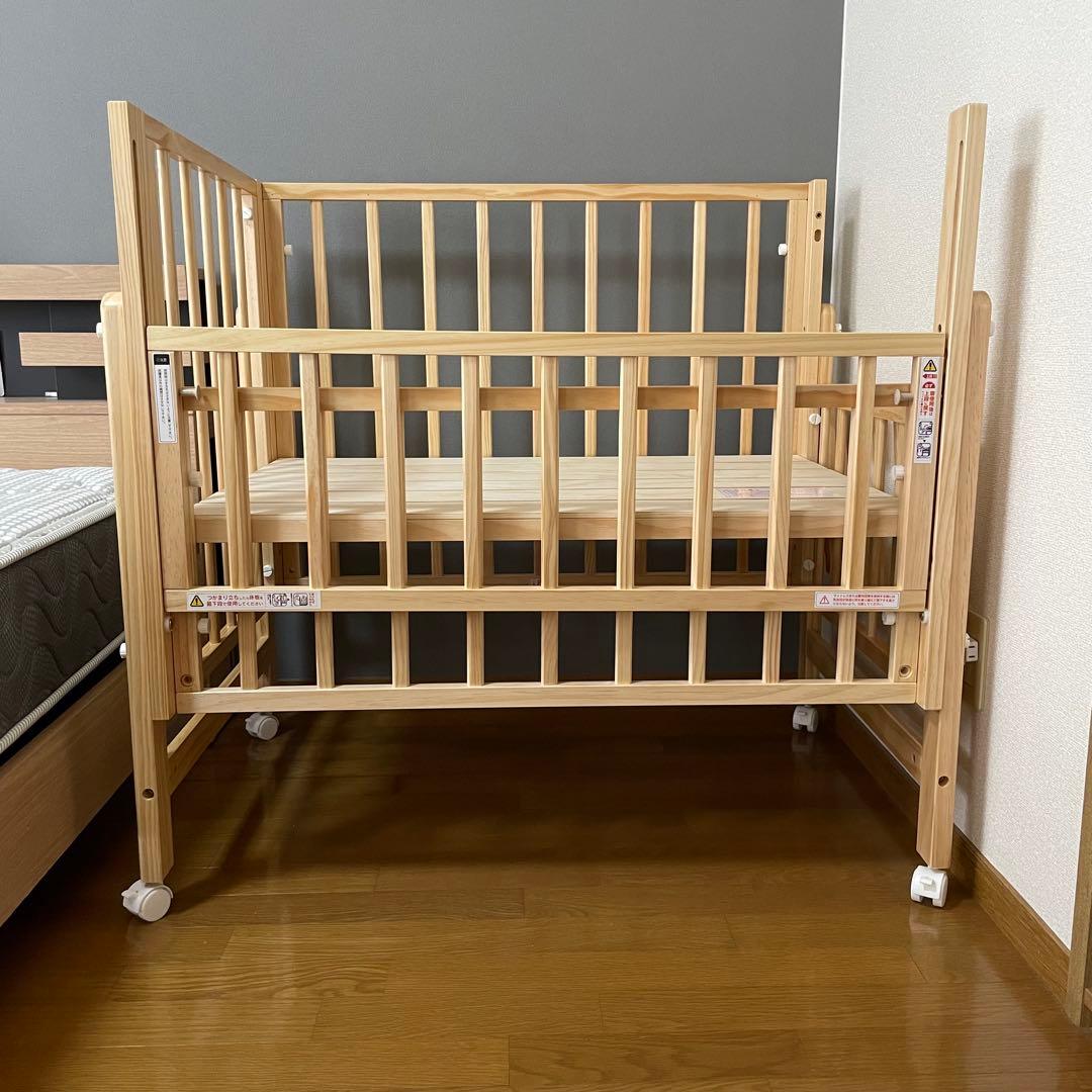 【超美品】yamatoya トール Wオープン ミニベビーベッド ナチュラル